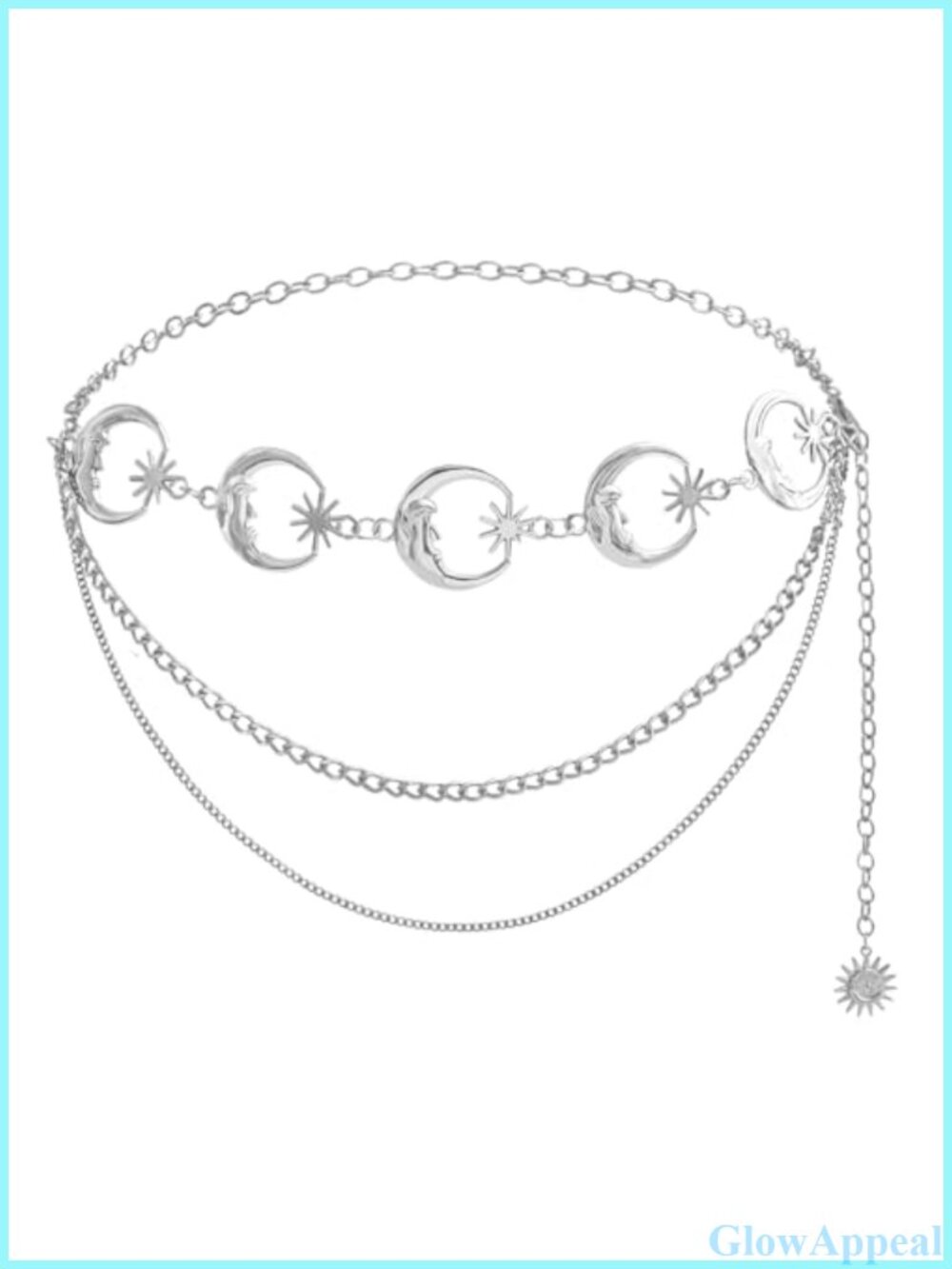 Metal Layered Waist Chain Belt Moon Sun Star Clip Closure Adjustable